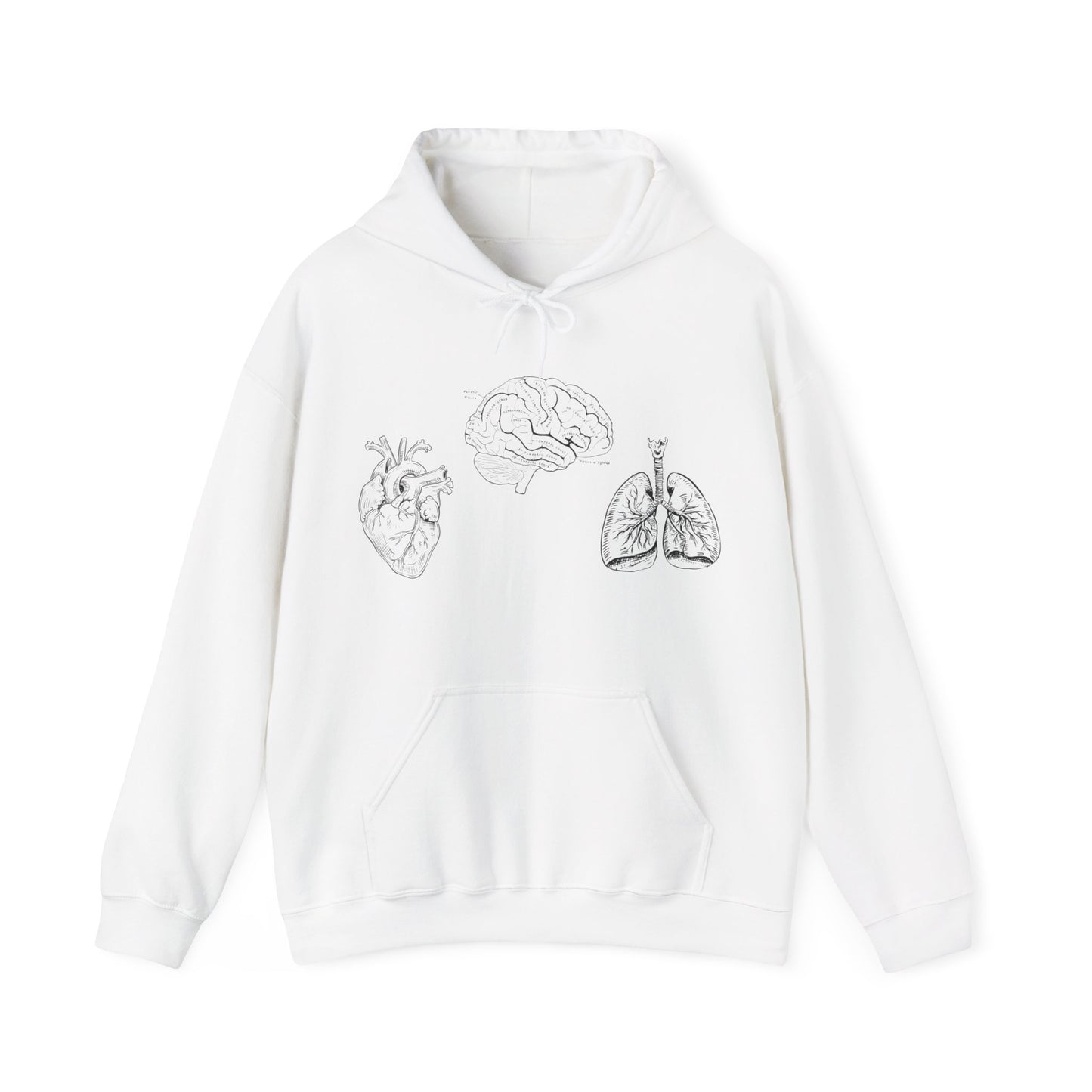 Anatomical Artistry - Heart, Brain & Lungs Line Art Unisex Hoodie