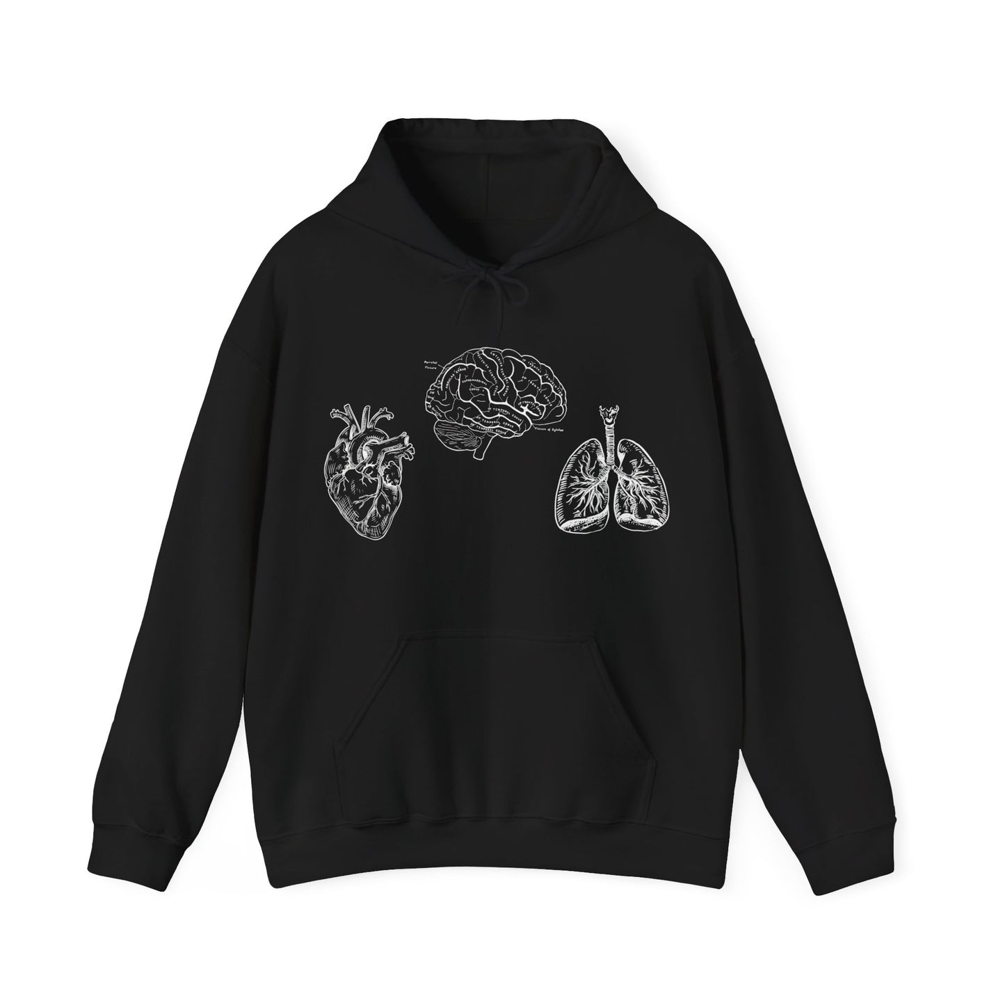 Anatomical Artistry - Heart, Brain & Lungs Line Art Unisex Hoodie