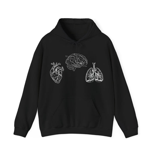 Anatomical Artistry - Heart, Brain & Lungs Line Art Unisex Hoodie